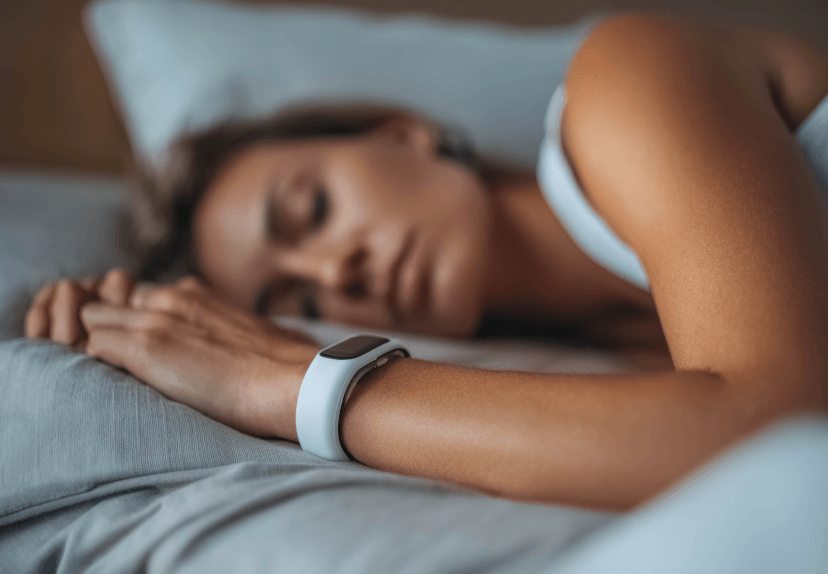 Person mit einer Smartwatch Schlafüberwachung Person mit einer Smartwatch zur Schlafüberwachung