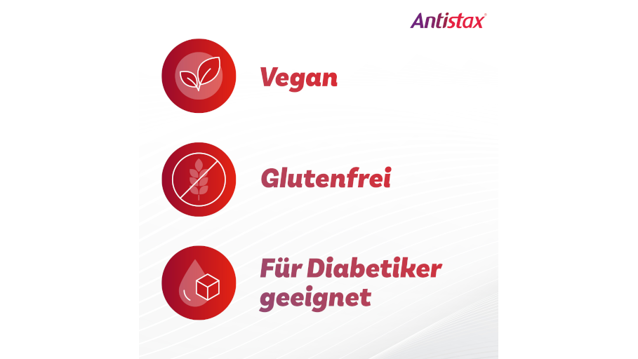 Antistax Venentabletten sind vegan, glutenfrei und für Diabetiker geeignet
