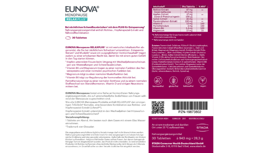 Packshot Eunova Menopause Relaxplus