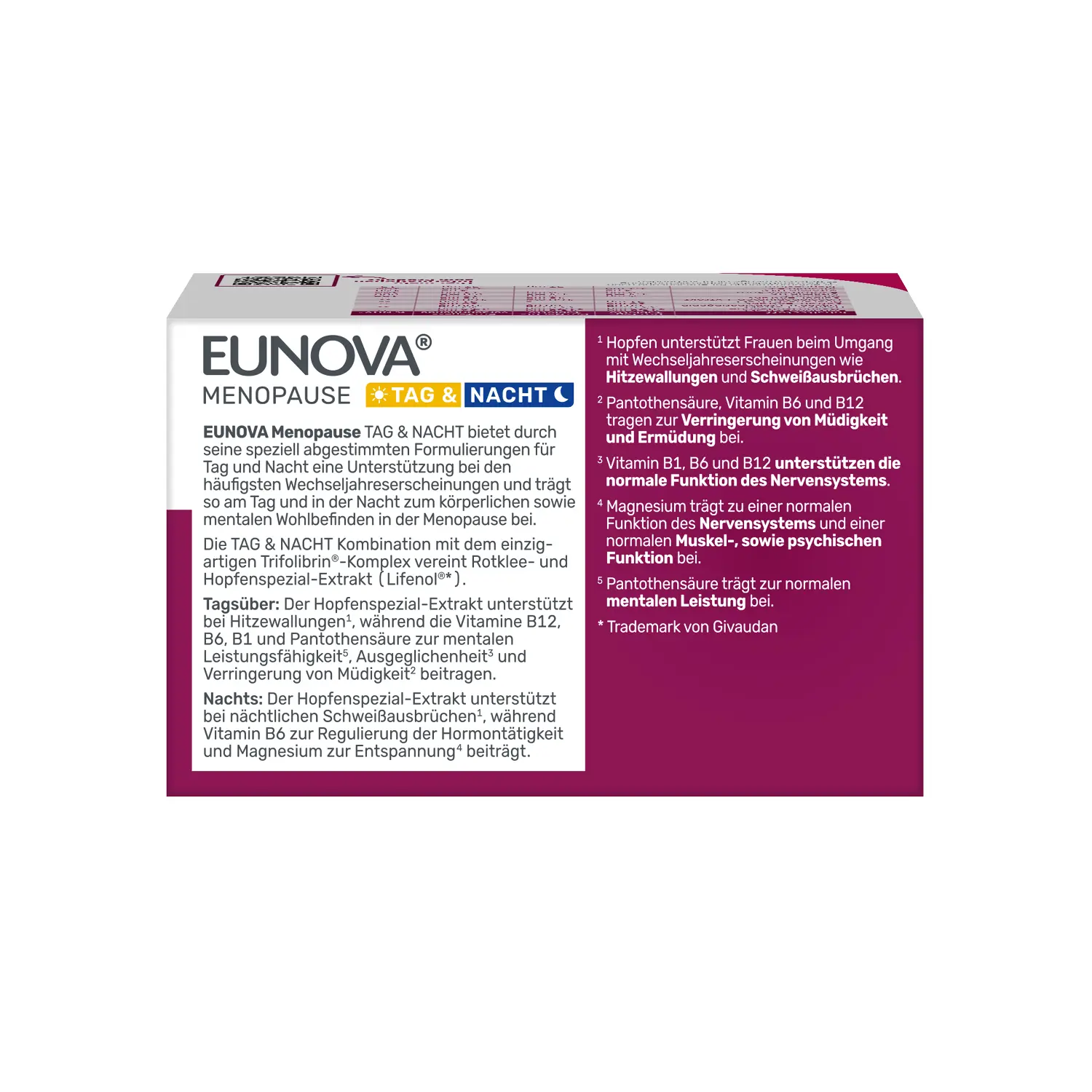 Packshot Eunova Menopause Tag & Nacht